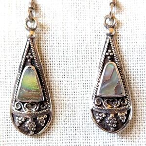Sterling Silver Abalone Earrings, Vintage Earrings, Dangle Earrings.